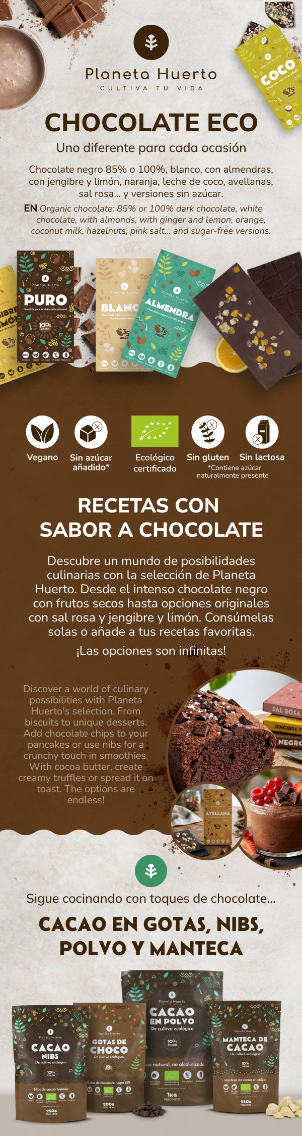 Dark chocolate bar 85% ECO Planeta Huerto 70 g