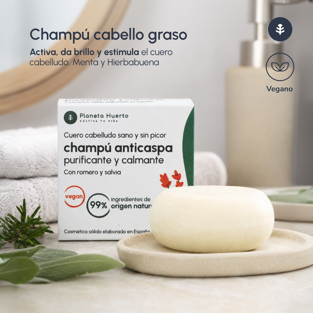 Solid Anti-Dandruff Shampoo with Rosemary and Sage Planeta Huerto 85 g