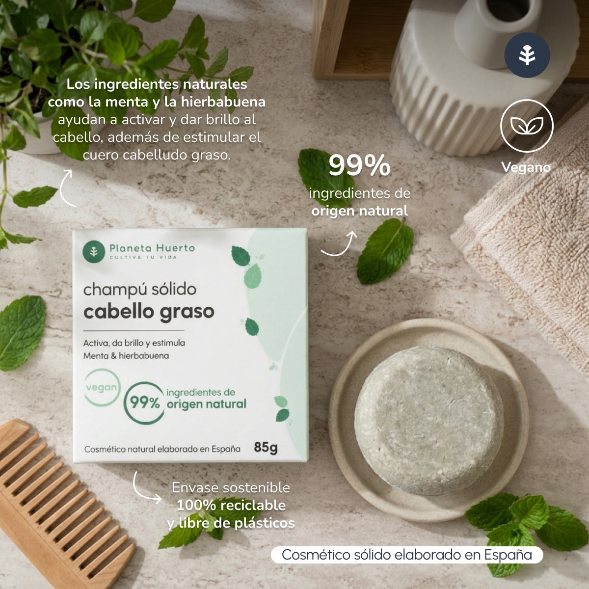 Planeta Huerto Mint Anti-grease solid shampoo 85 g