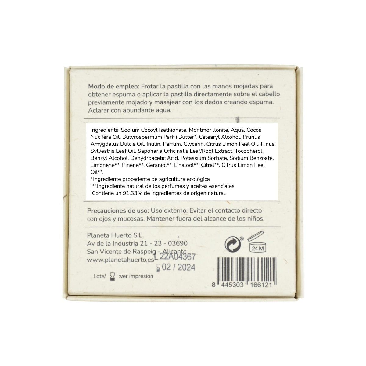 Planeta Huerto coconut and almond repairing solid shampoo 85 g