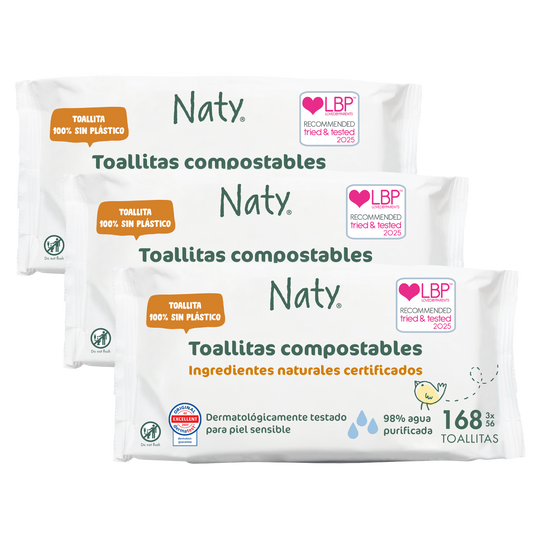 Pack of 3 Naty Compostable Wipes 3x56 pcs