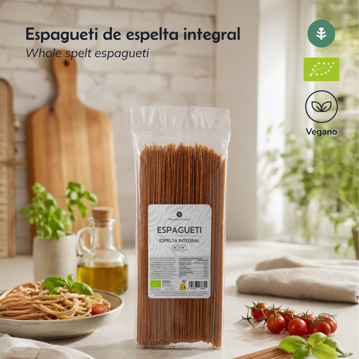 Wholemeal spelt spaghetti ECO Planeta Huerto 500gr
