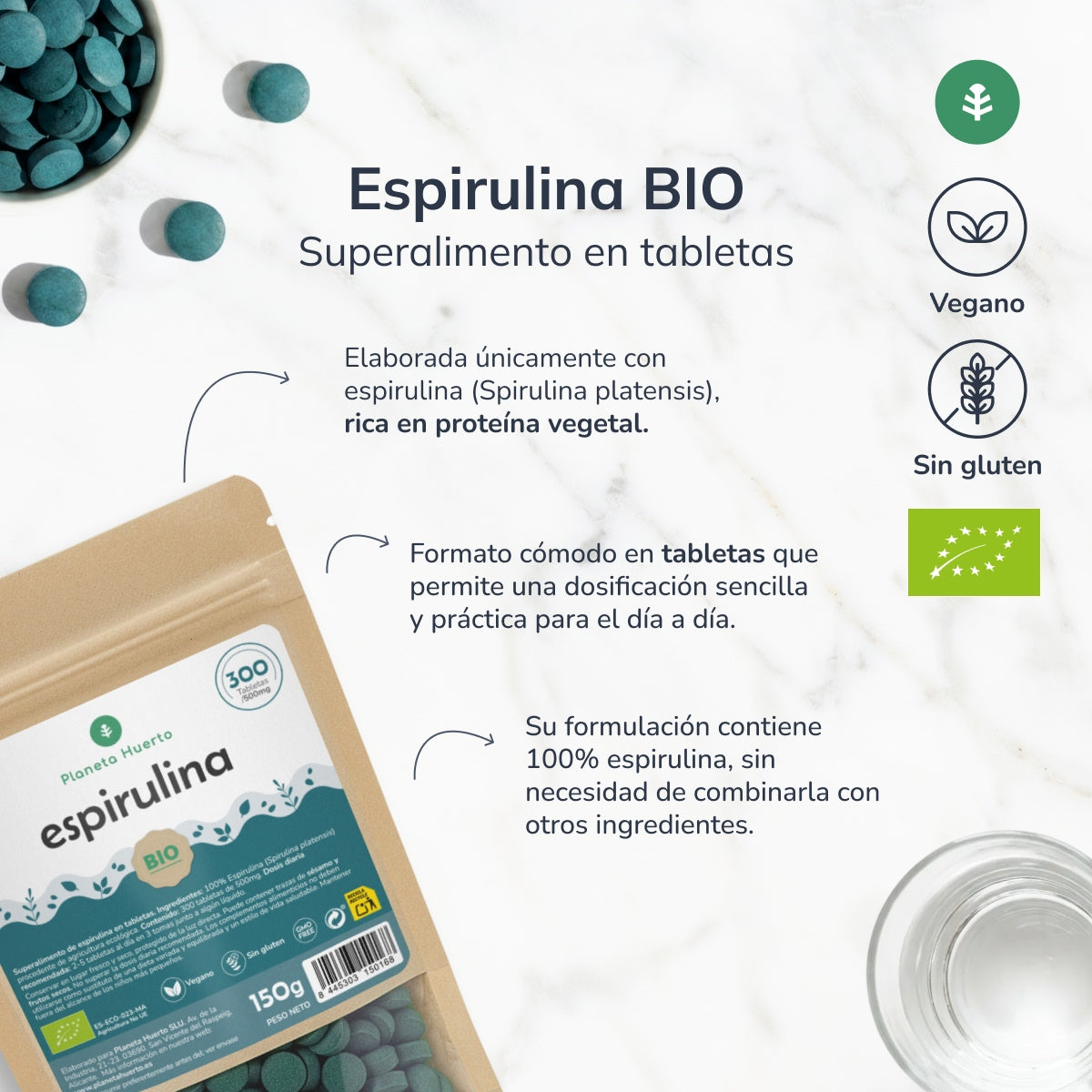 Organic Spirulina 500mg Planet Orchard 300 tablets