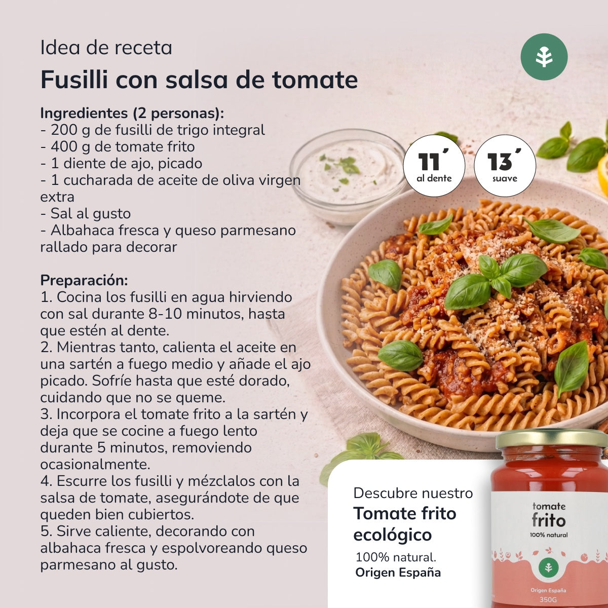 Whole wheat fussilli ECO Planeta Huerto 500gr