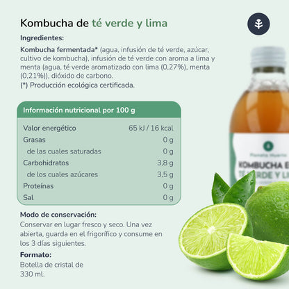 Kombucha ECO green tea and lime Planeta Huerto 330 ml