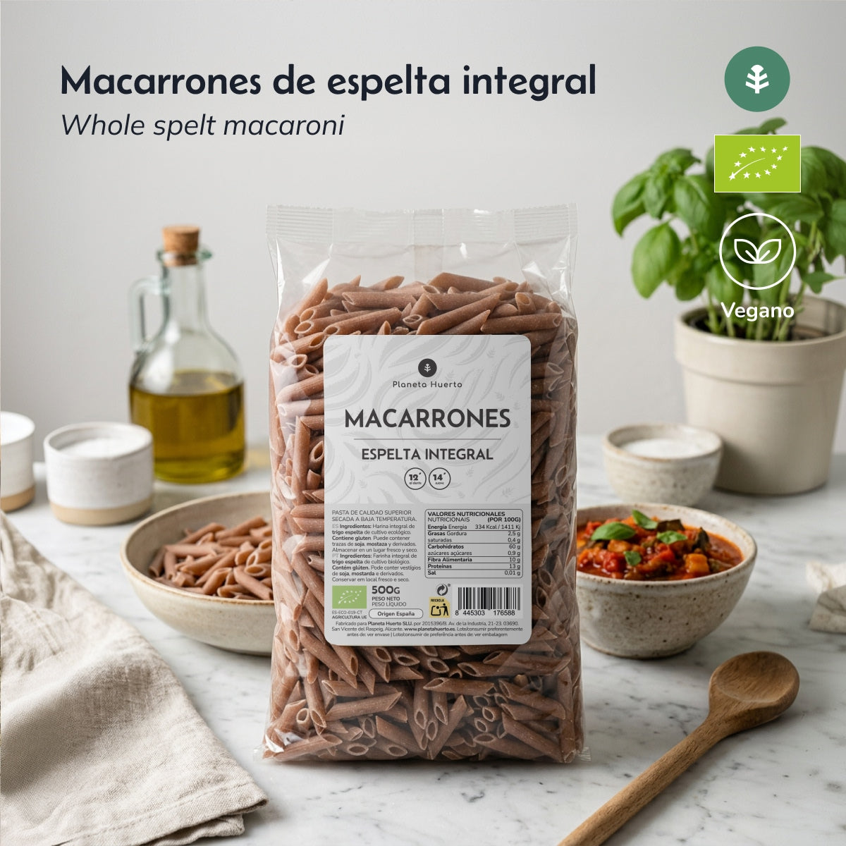 Wholemeal spelt macaroons ECO Planeta Huerto 500gr
