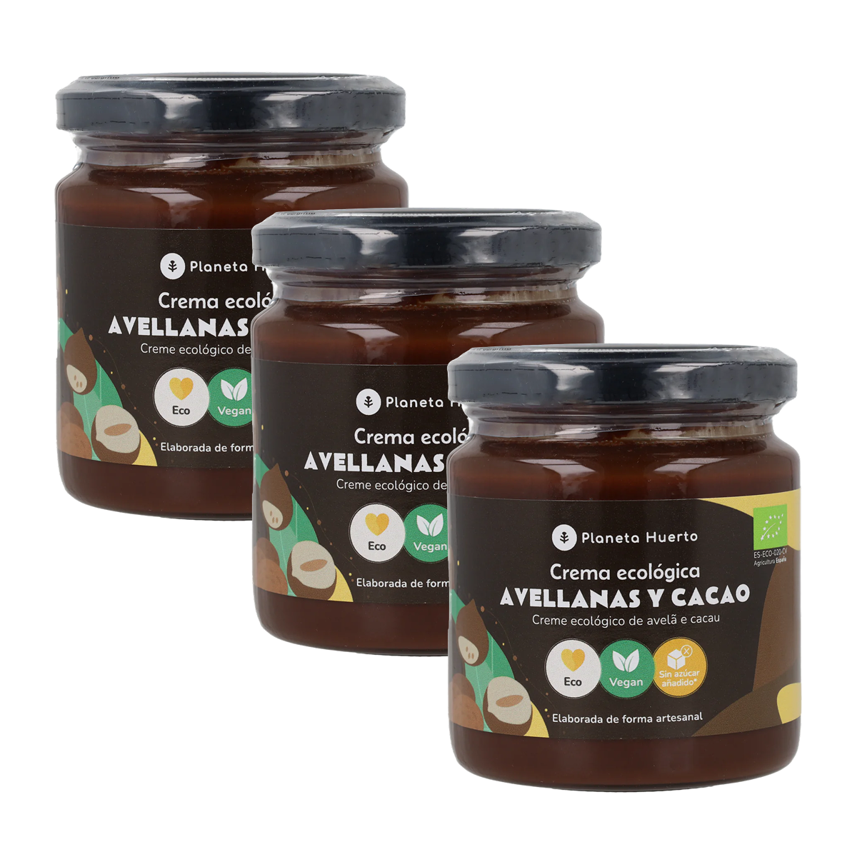 Pack of 3 ECO Planeta Huerto Hazelnut and Cocoa Spread with no added sugar 230 g
