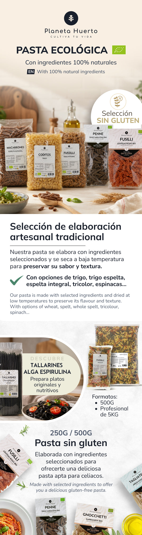 Organic wholemeal spelt noodles No. 0 ECO Planeta Huerto 5 kg