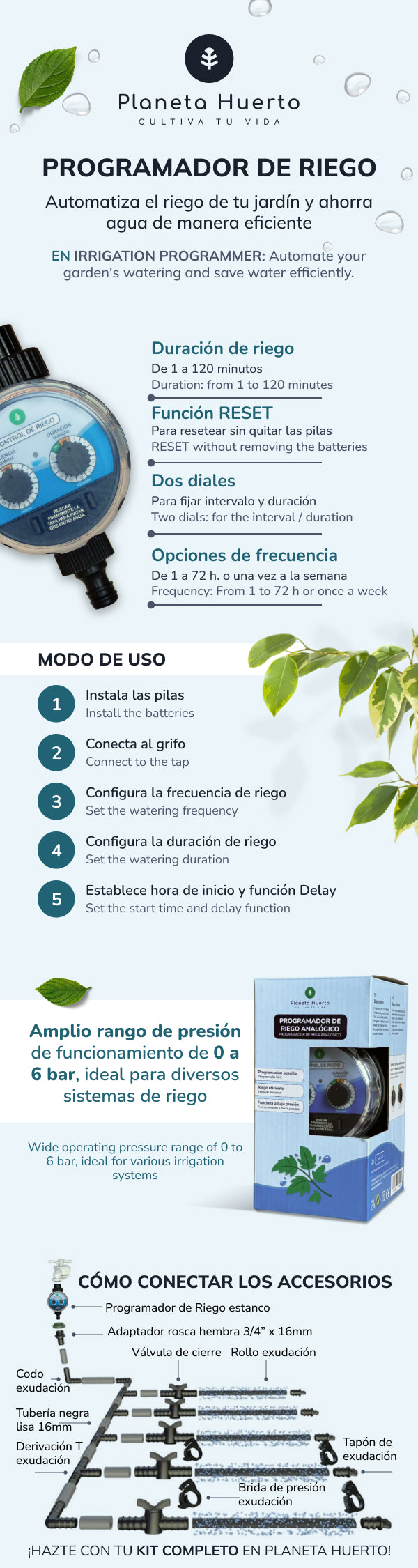 Watertight armoured irrigation programmer Planeta Huerto 0-6 bar