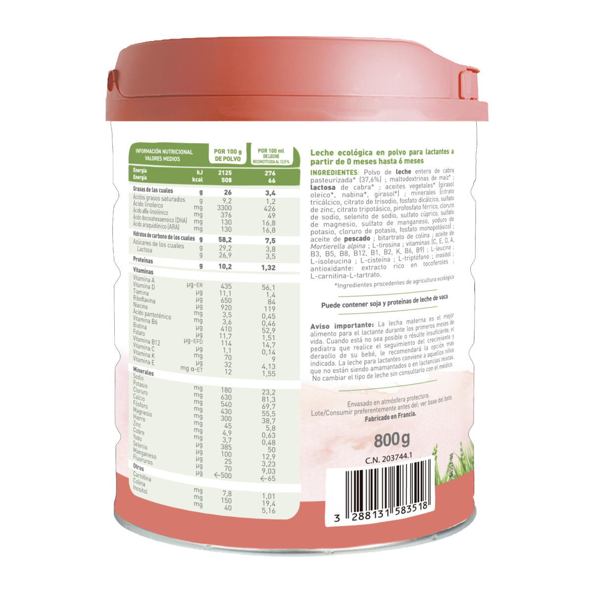 Caprea 1 organic goat's milk (0 to 6 months) Ecológica Babybio 800g