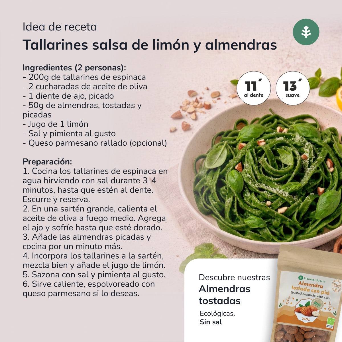 Spinach tagliatelle ECO Planeta Huerto 500gr