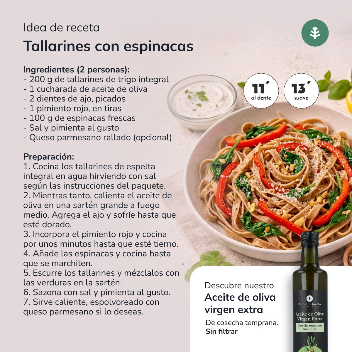 Whole wheat tagliatelle ECO Planeta Huerto 500g