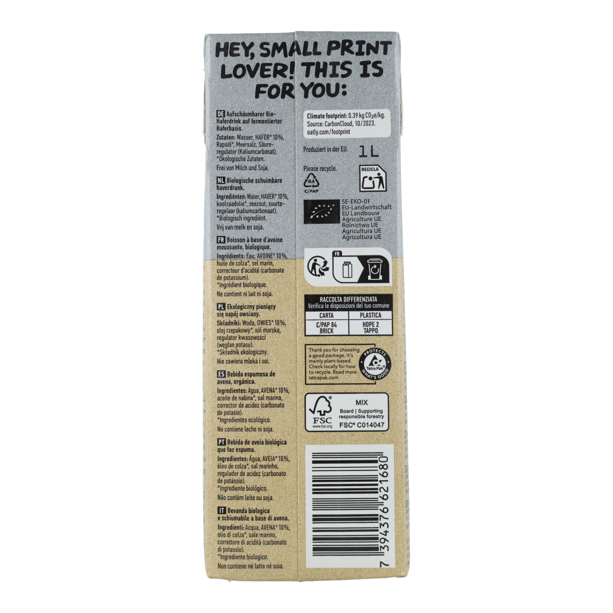 Oatly Organic Barista Oat Drink 1 L