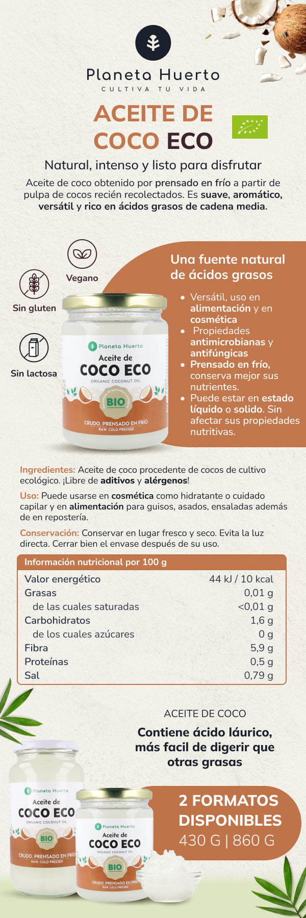Virgin coconut oil ECO Planeta Huerto 500 ml