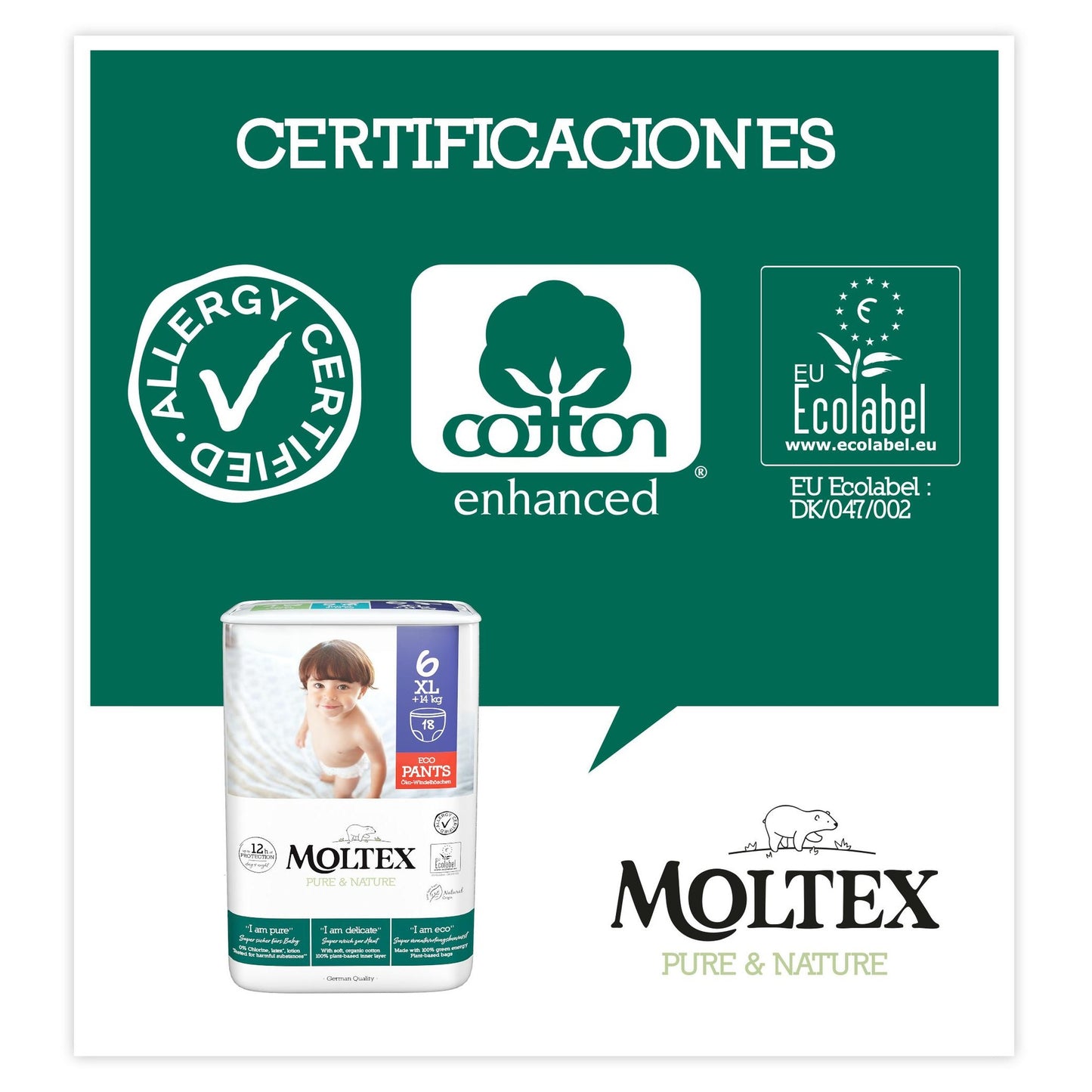 Pants Moltex Pure & Nature T6 (+14 kg), 18 Uds