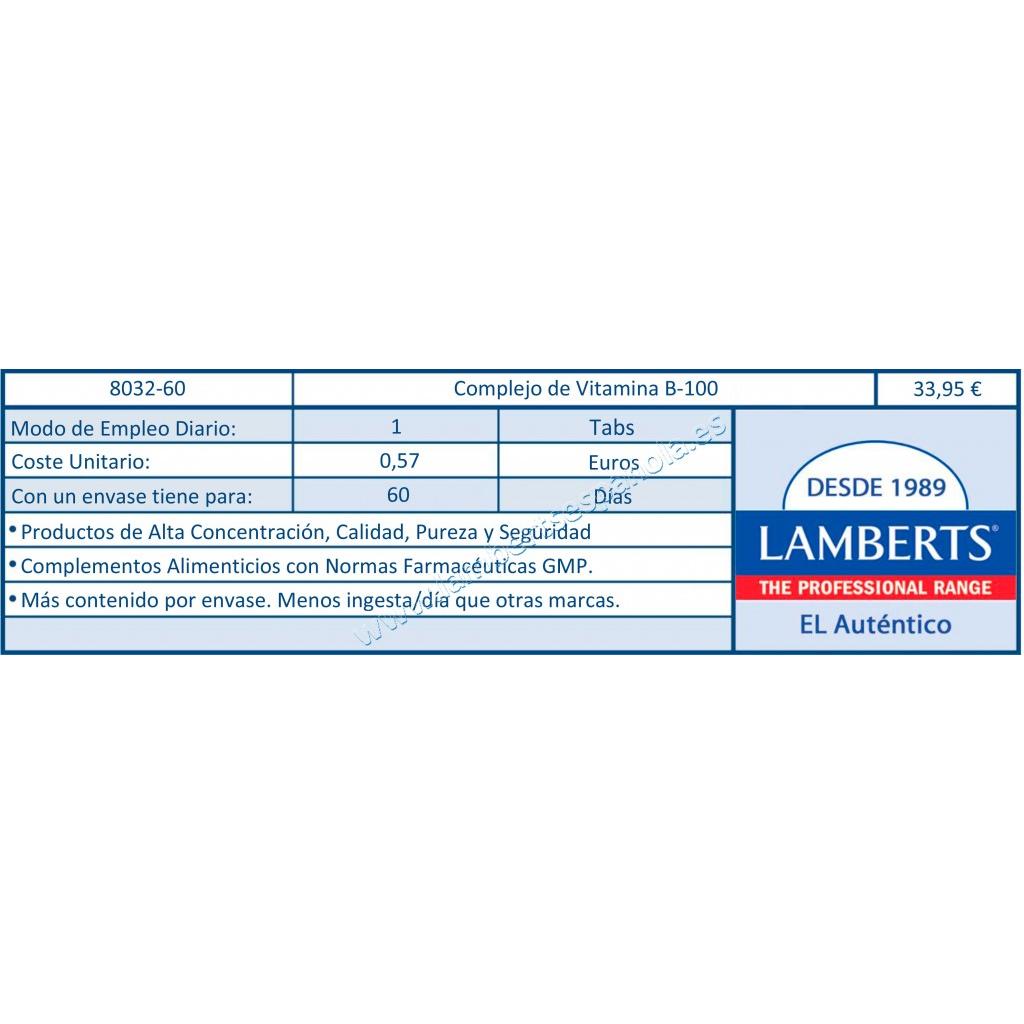 Complejo de Vitamina B-100 Lamberts, 60 tabletas
