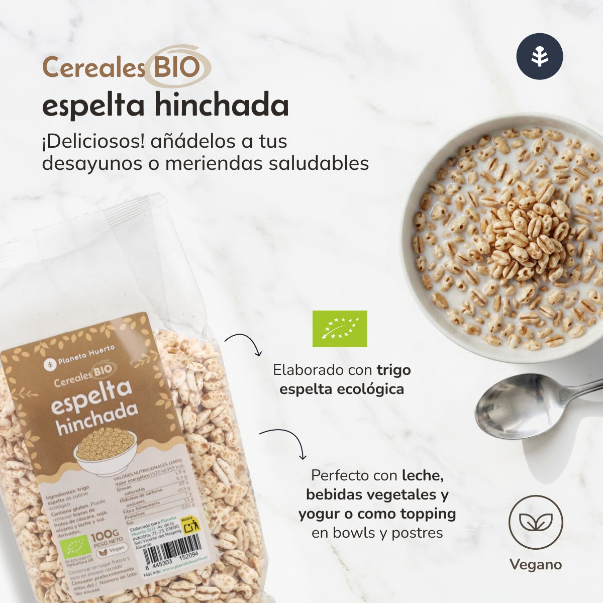 Spelt wheat puffed ECO Planeta Huerto 100 g