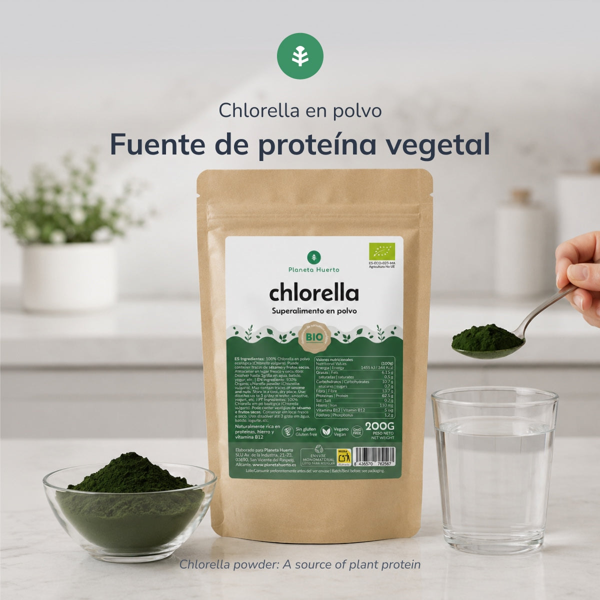 Chlorella seaweed powder ECO Planeta Huerto 200 g