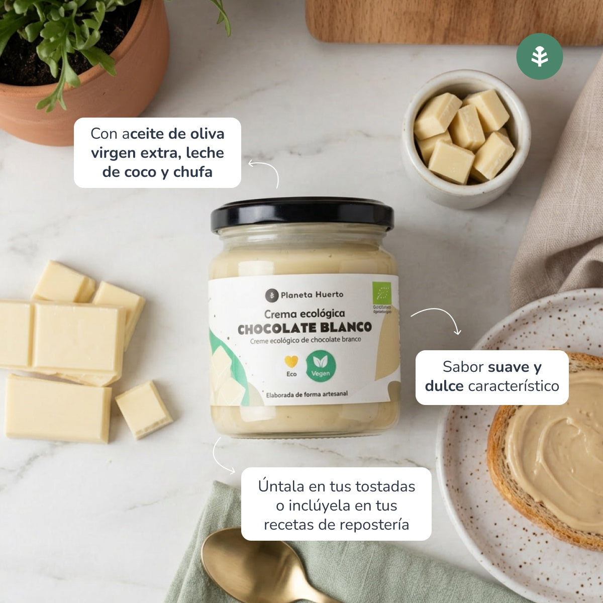Vegan white chocolate cream ECO Planeta Huerto 230 g