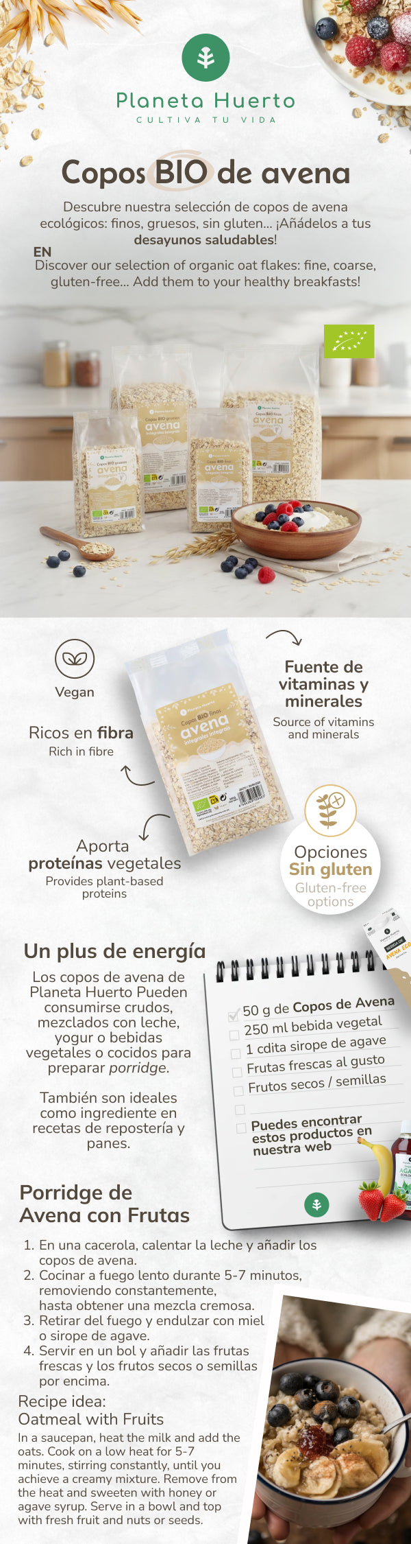 Coarse Wholemeal Oat Flakes ECO Planeta Huerto