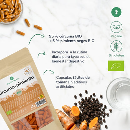 Organic Turmeric + Organic Pepper Planeta Huerto 150 capsules