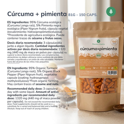 Organic Turmeric + Organic Pepper Planeta Huerto 150 capsules
