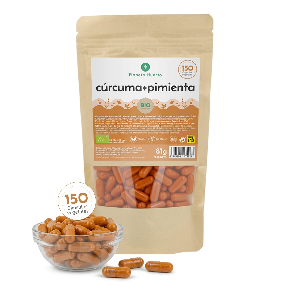 Organic Turmeric + Organic Pepper Planeta Huerto 150 capsules