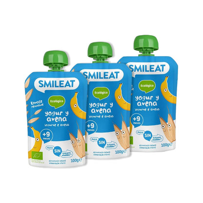 Pack 3x Pouche Yogur y Avena ECO Smileat, 100g