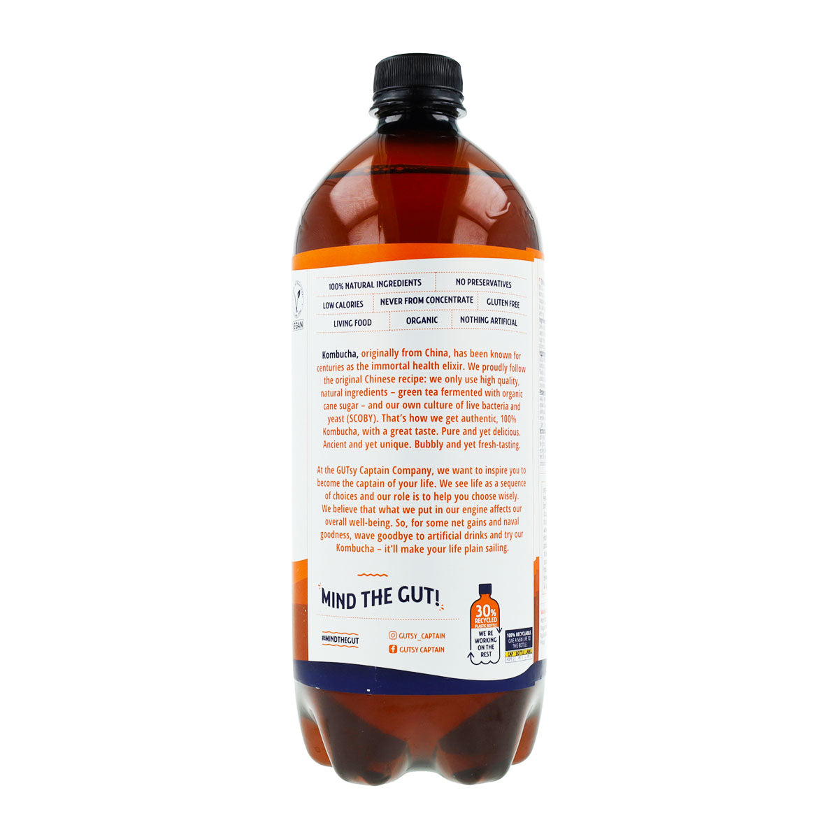 Captain Kombucha Organic Ginger and Lemon Kombucha Drink 1 L