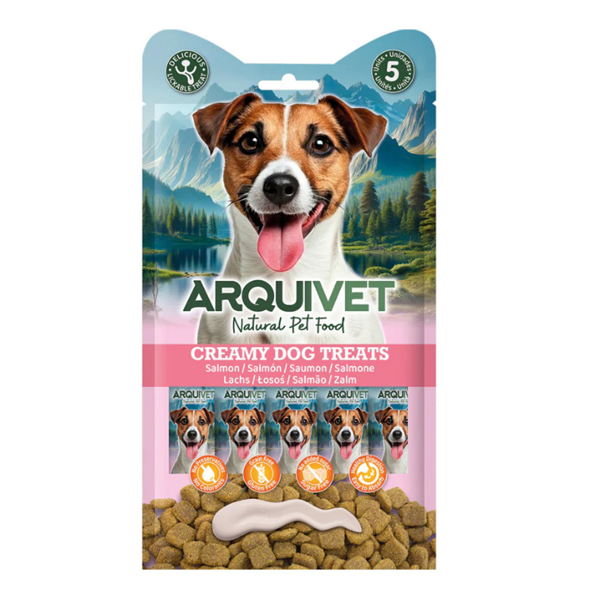 Snack líquido Creamy para Perro de Salmón Arquivet (5 sobres de 15g)