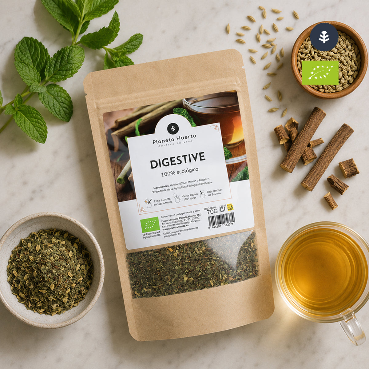 Digestive infusion ECO Fennel, mint and liquorice Planeta Huerto 70g