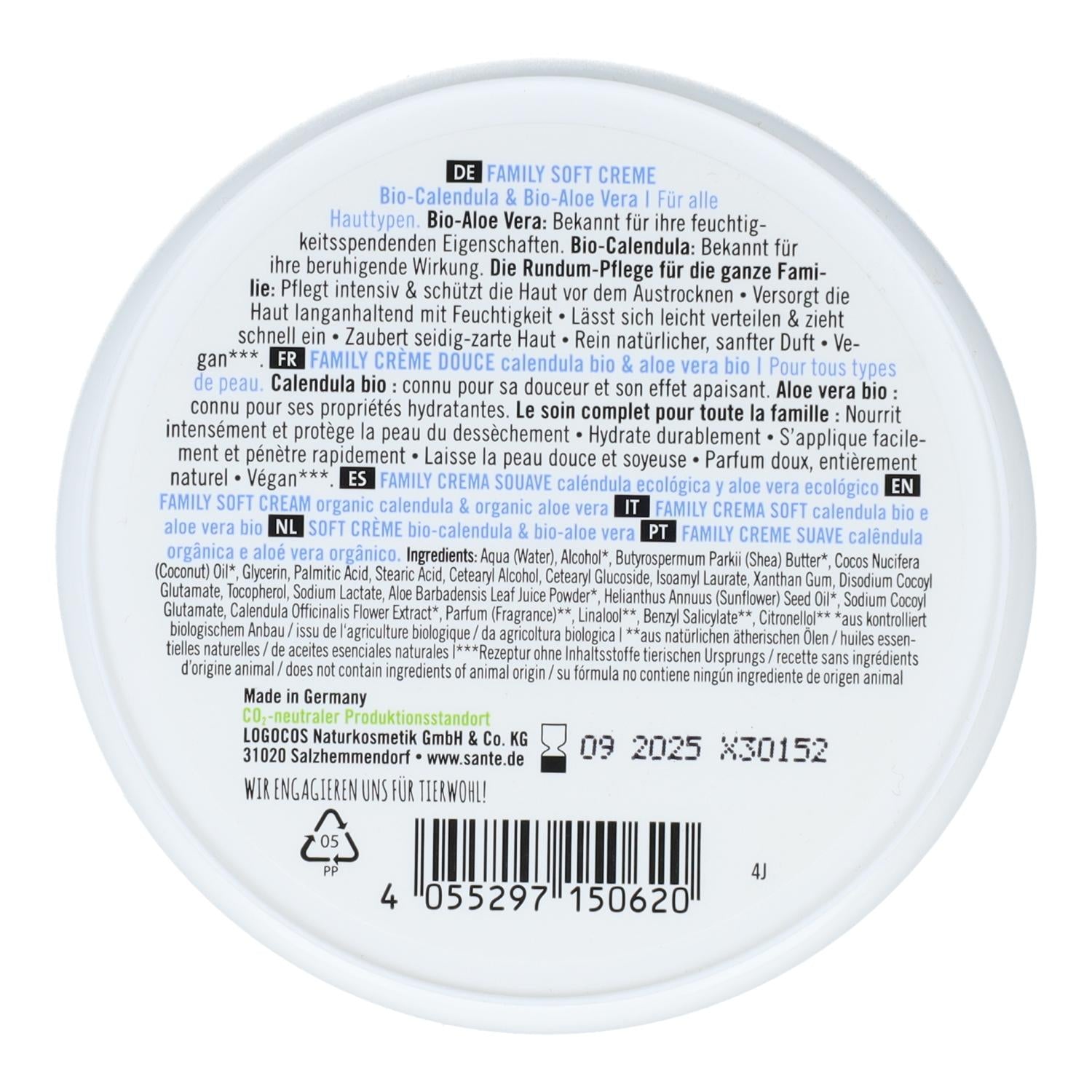 Crema cara y cuerpo family calendula BIO & Aloe Vera, Sante 150 ml