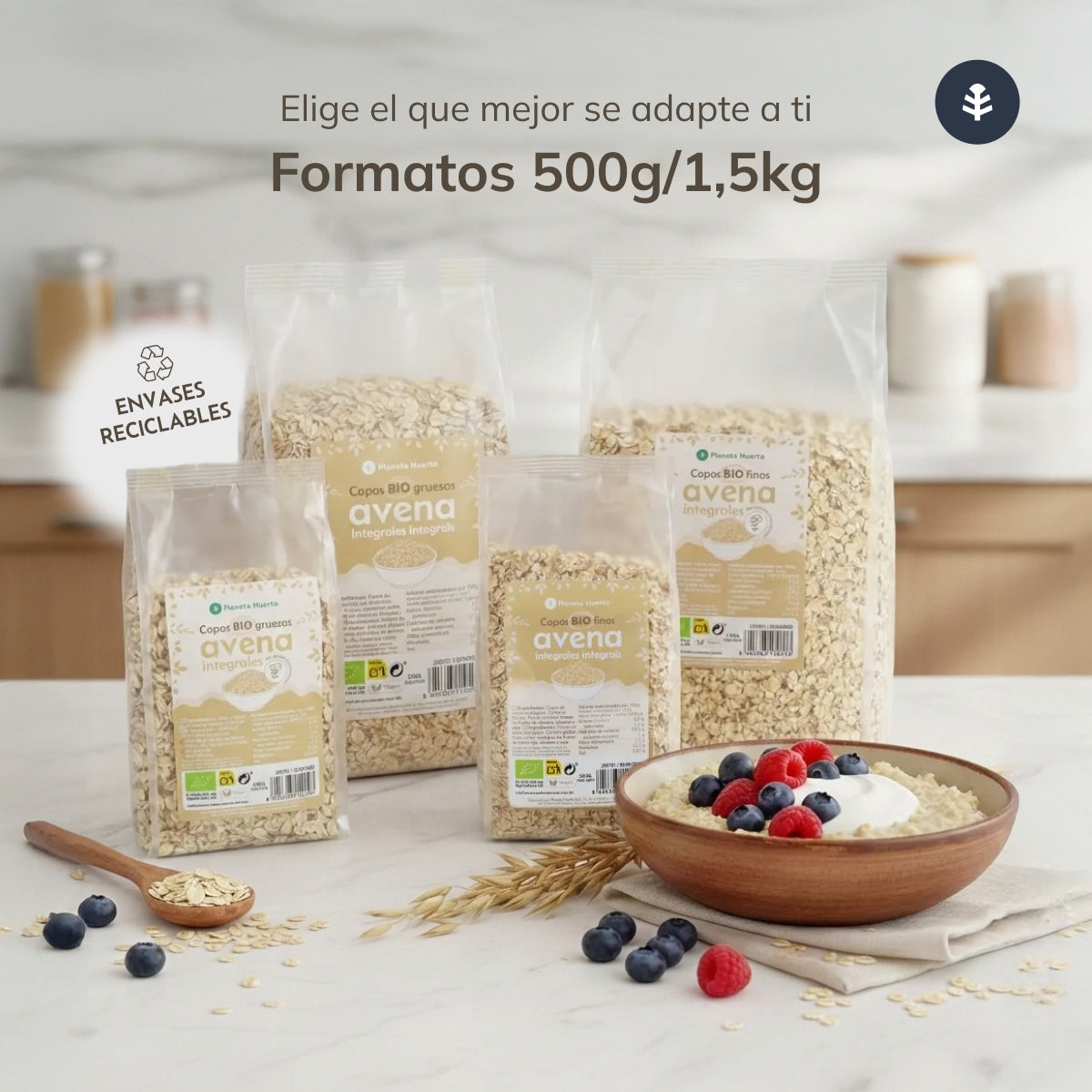 Copos de Avena integrales gruesos ECO Planeta Huerto 500 g