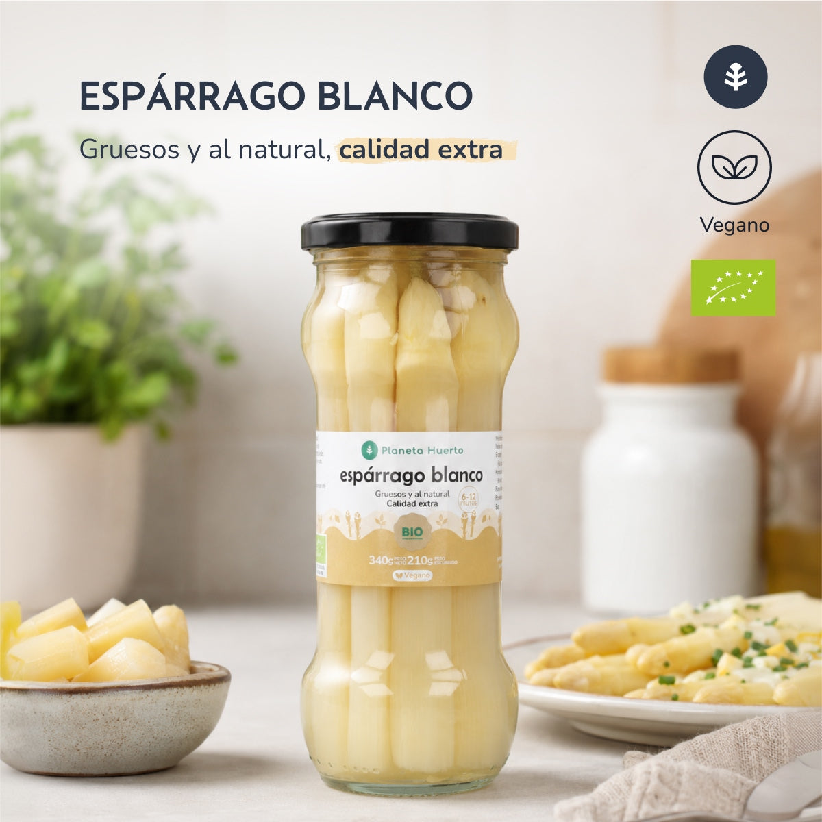Planeta Huerto Organic Thick White Asparagus 340 g