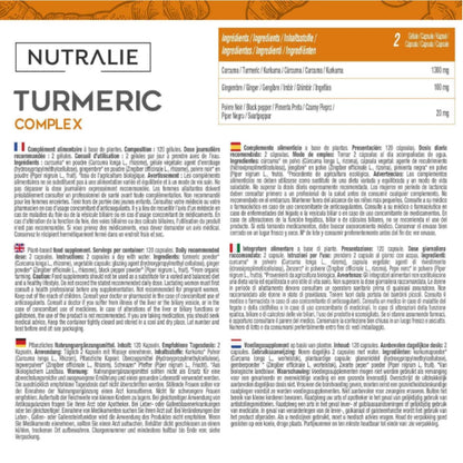 Nutralie Cúrcuma Complex + Jengibre y Pimienta Negra Orgánica 120 cápsulas