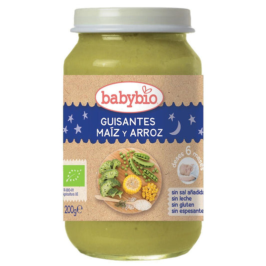Tarrito Buenas Noches Guisantes, Maiz y Arroz Babybio 200 g