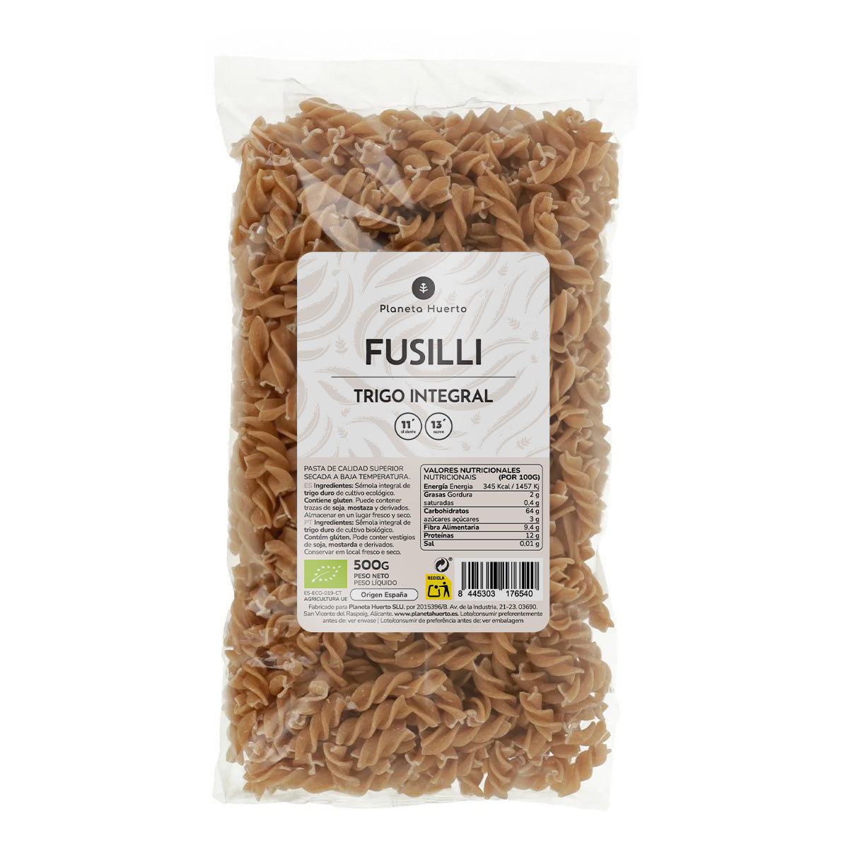 Whole wheat fussilli ECO Planeta Huerto 500gr