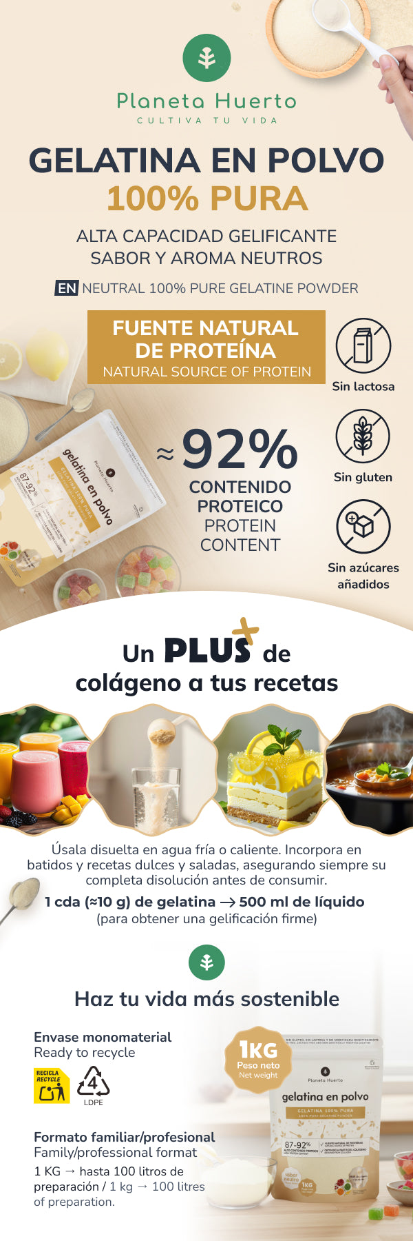 Planeta Huerto neutral collagen powder gelatine 1 kg