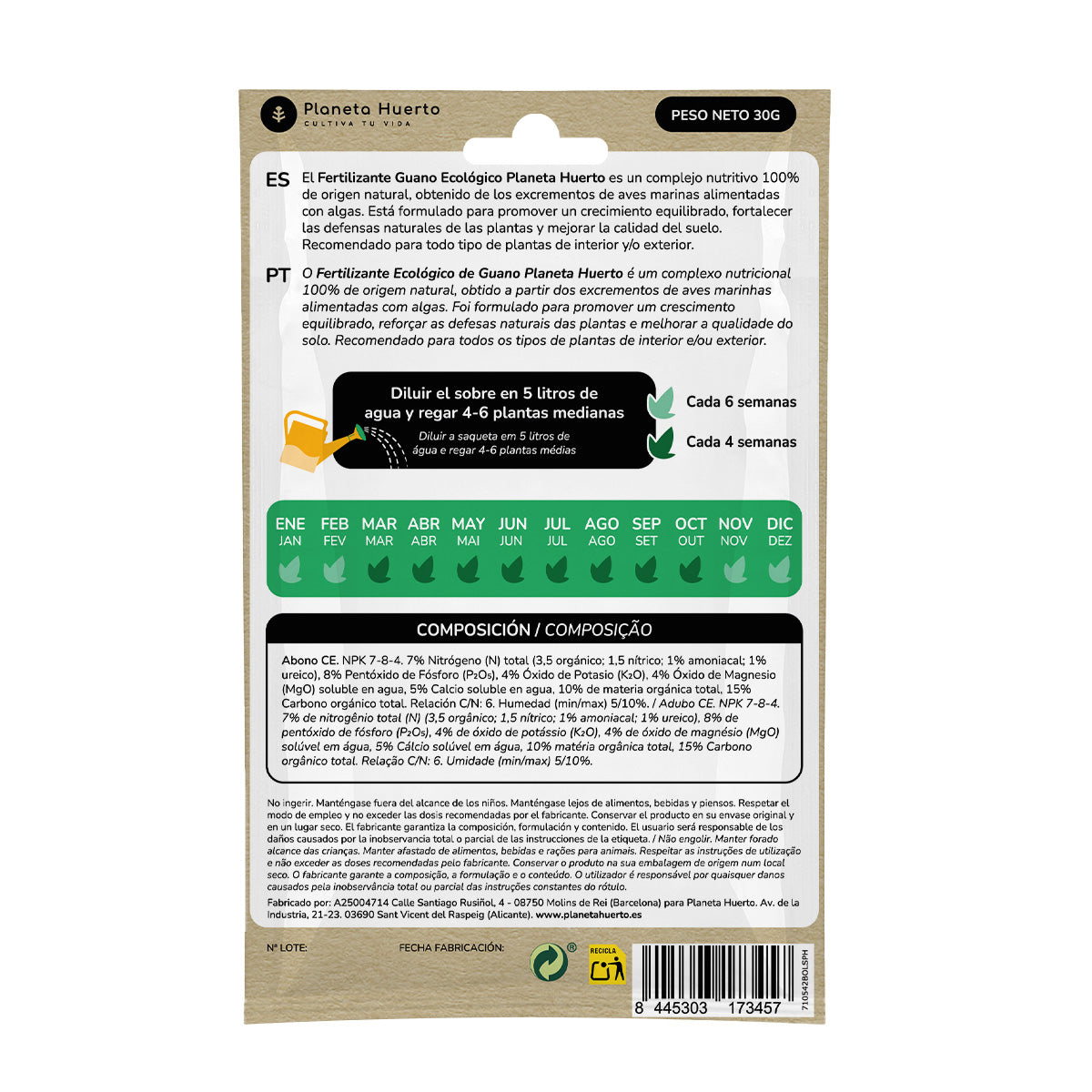 Planeta Huerto Eco Guano Fertiliser Sachet for 5 L