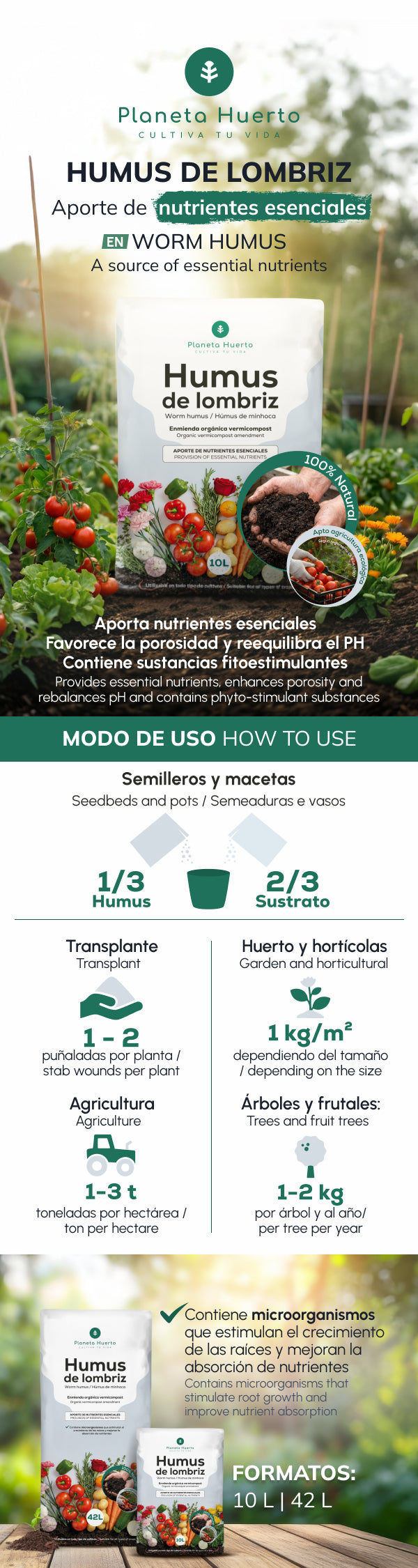 Humus de Lombriz 100% Natural Planeta Huerto 10 L