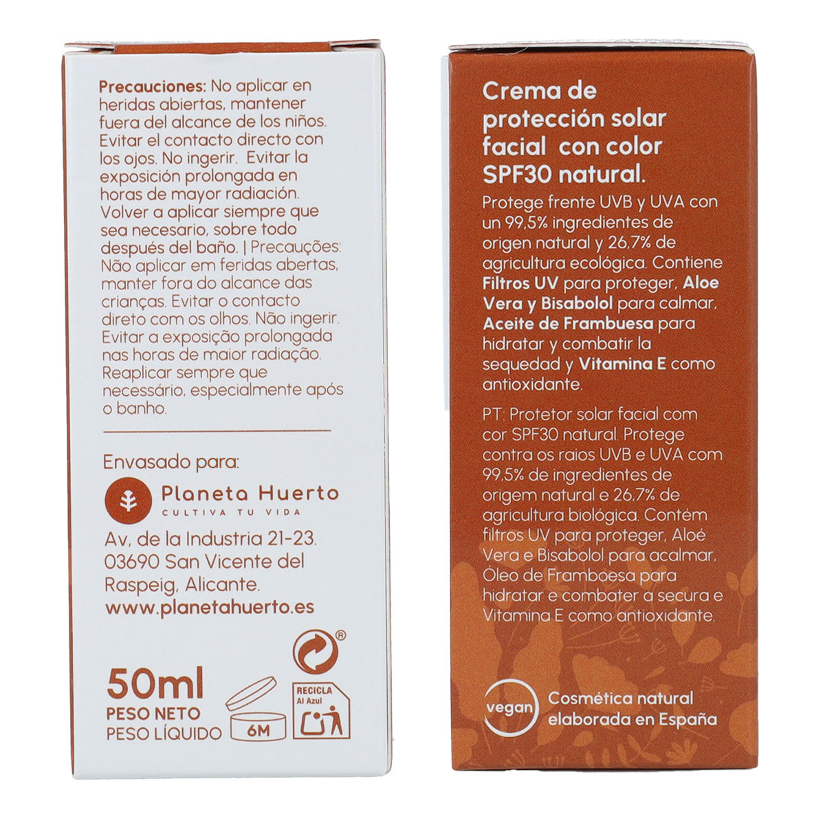 Planeta Huerto 100% Mineral Tinted Facial Sunscreen SPF30 50 ml