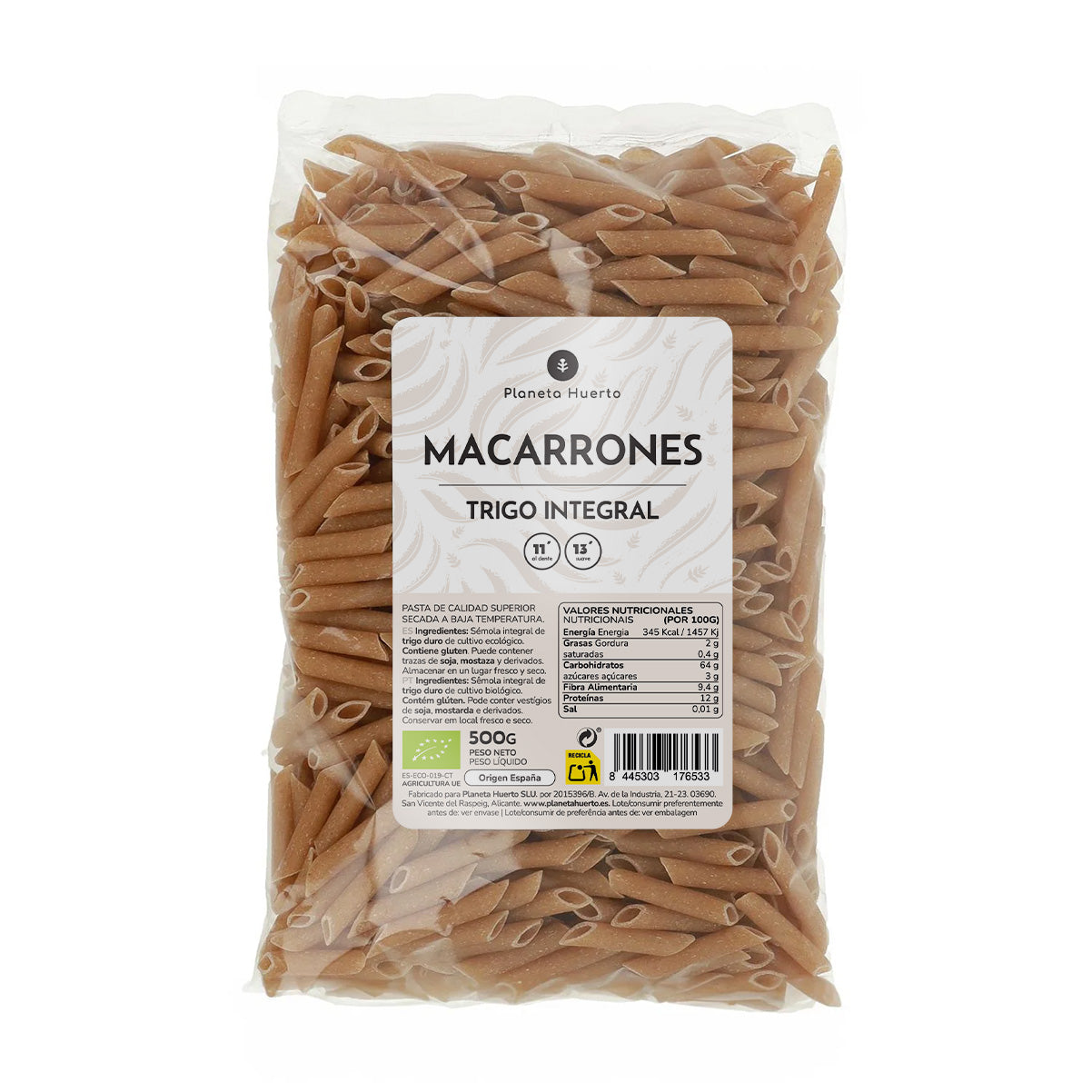 Whole wheat macaroni ECO Planeta Huerto 500gr