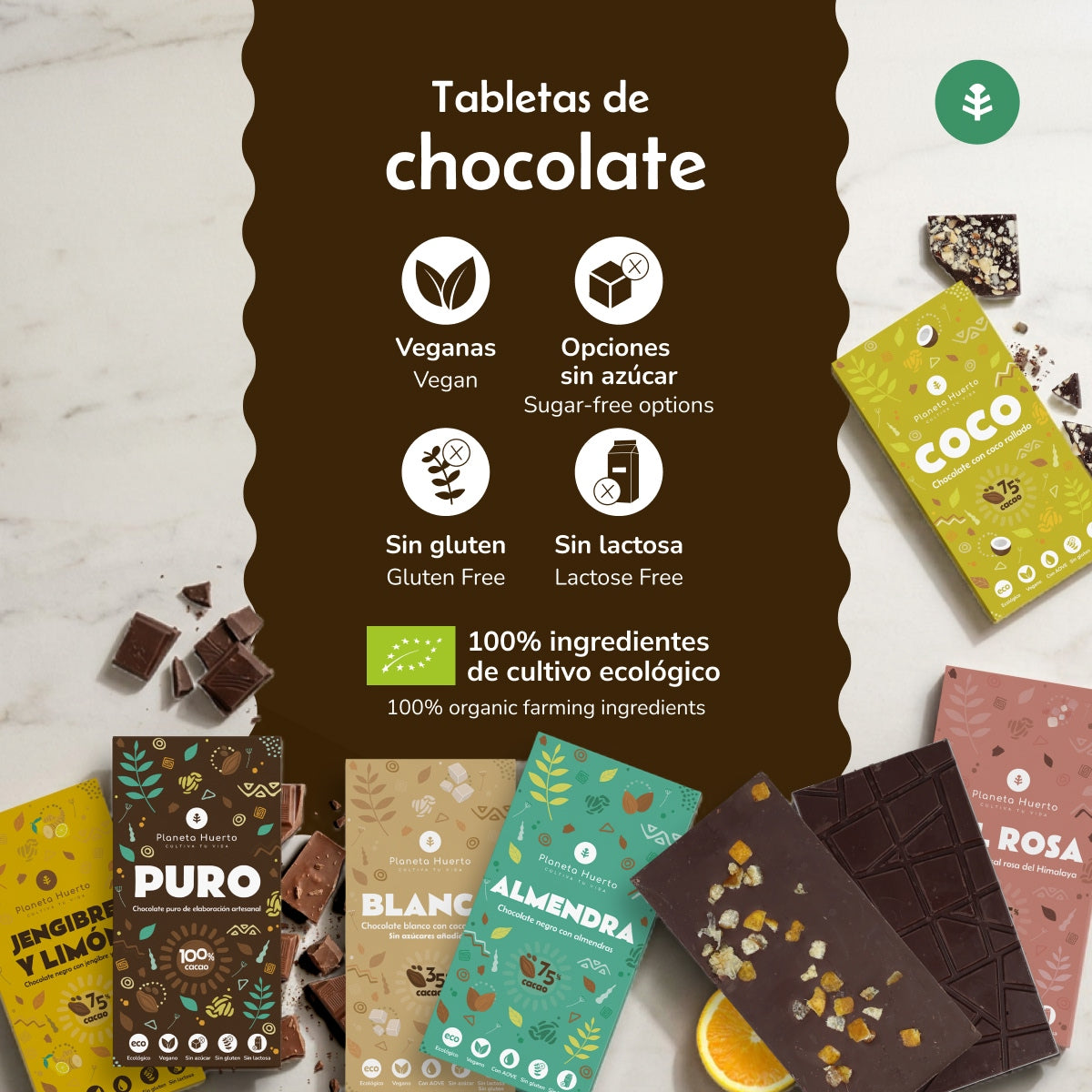 Dark chocolate bar 85% ECO Planeta Huerto 70 g
