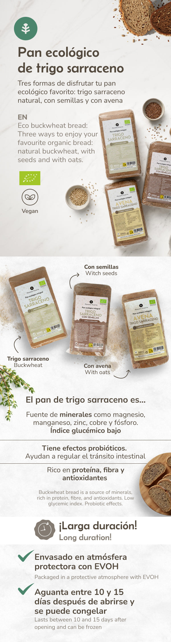 Organic buckwheat wholemeal bread, Planeta Huerto, 500 g