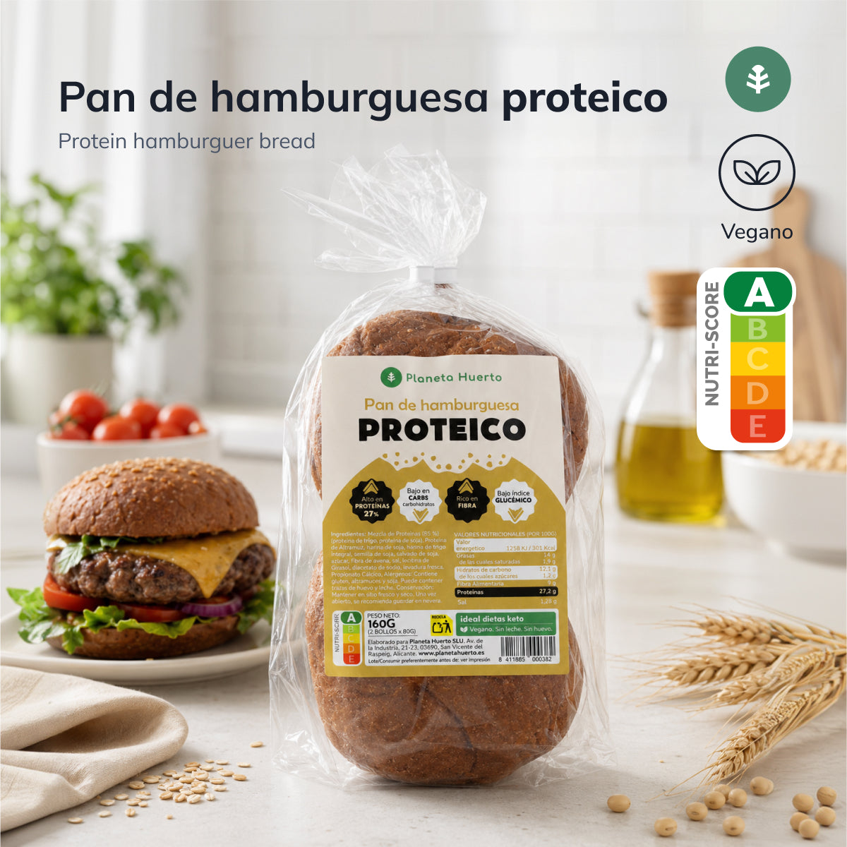 Protein hamburger bun Planeta Huerto, 2 x 80 grams
