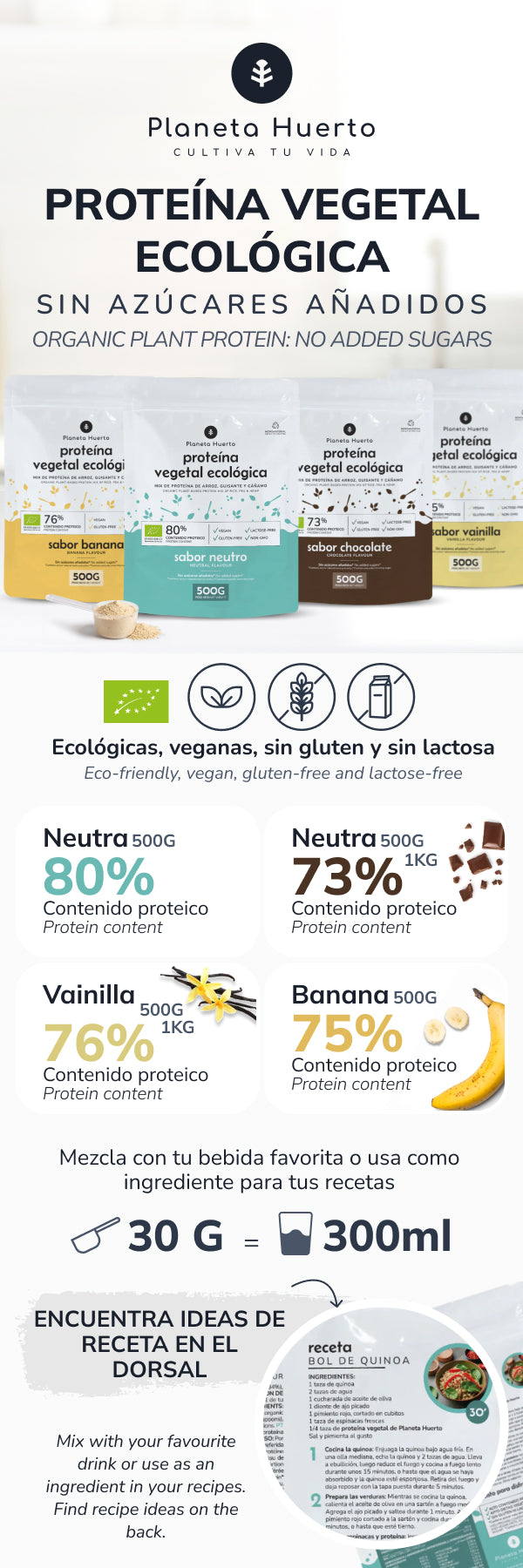 Neutral ECO vegetable protein 80% Planeta Huerto 500 g