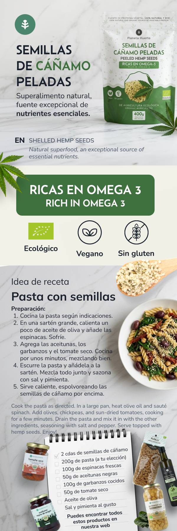 Hemp seeds peeled ECO Planeta Huerto 400 g