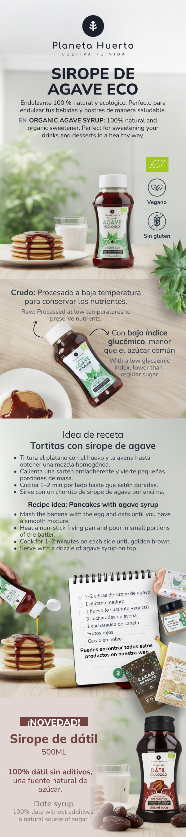 Raw ECO Agave Syrup Planeta Huerto 500 ml