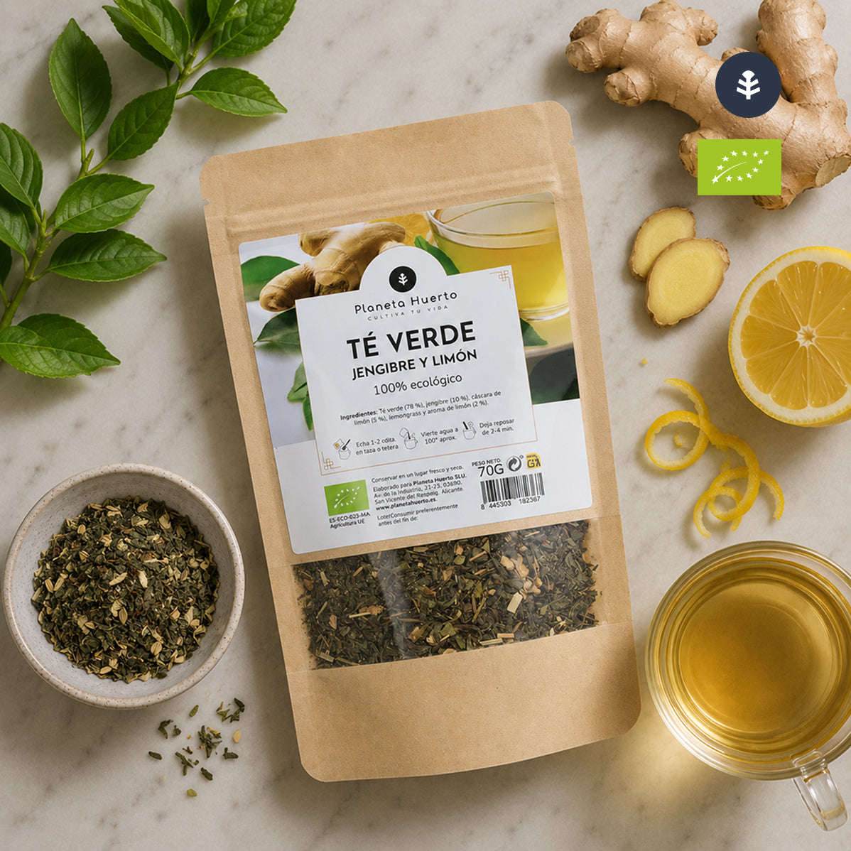 Green tea ginger and lemon ECO Planeta Huerto 70g
